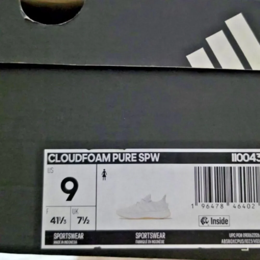 Adidas Cloudfoam Pure SPW Women’s 9 White Gum Running Shoes II0043 New in Box